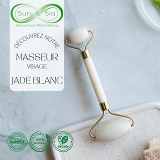 1 Masseur Visage en Pierre de Jade - Blanc + Housse