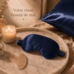 Masque de Nuit Satin Effet Soie Bleu Nuit
