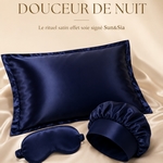 Paire de Taies d'Oreiller en Satin Effet Soie Bleu Nuit