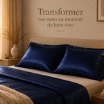 Paire de Taies d'Oreiller en Satin Effet Soie Bleu Nuit
