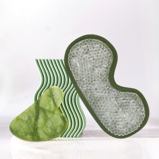 Kit Masque Yeux ThermoConfort et GuaSha Jade Vert + Housse