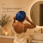 Bonnet de Nuit Satin Effet Sois Bleu Nuit