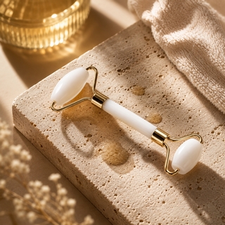 1 Masseur Visage en Pierre de Jade - Blanc + Housse