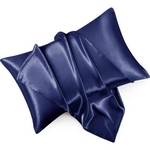Paire de Taies d'Oreiller en Satin Effet Soie Bleu Nuit