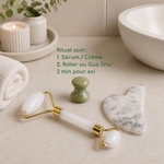 1 Masseur Visage en Pierre de Jade - Blanc + Housse