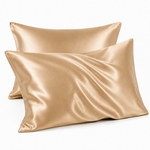 Paire de Taies d'Oreiller en Satin Effet Soie Champagne doré
