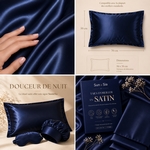 Paire de Taies d'Oreiller en Satin Effet Soie Bleu Nuit