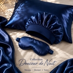 Paire de Taies d'Oreiller en Satin Effet Soie Bleu Nuit