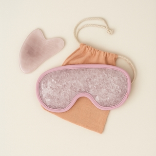Kit Masque Yeux ThermoConfort et GuaSha Quartz Rose + Housse