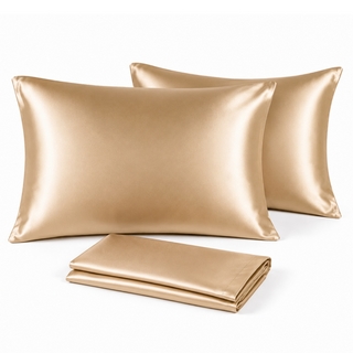 Paire de Taies d'Oreiller en Satin Effet Soie Champagne doré